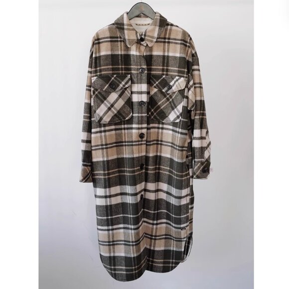 NWT Scotch & Soda Wool Blend Check Long Shirt Jacket S/M Field Green - Picture 4 of 14